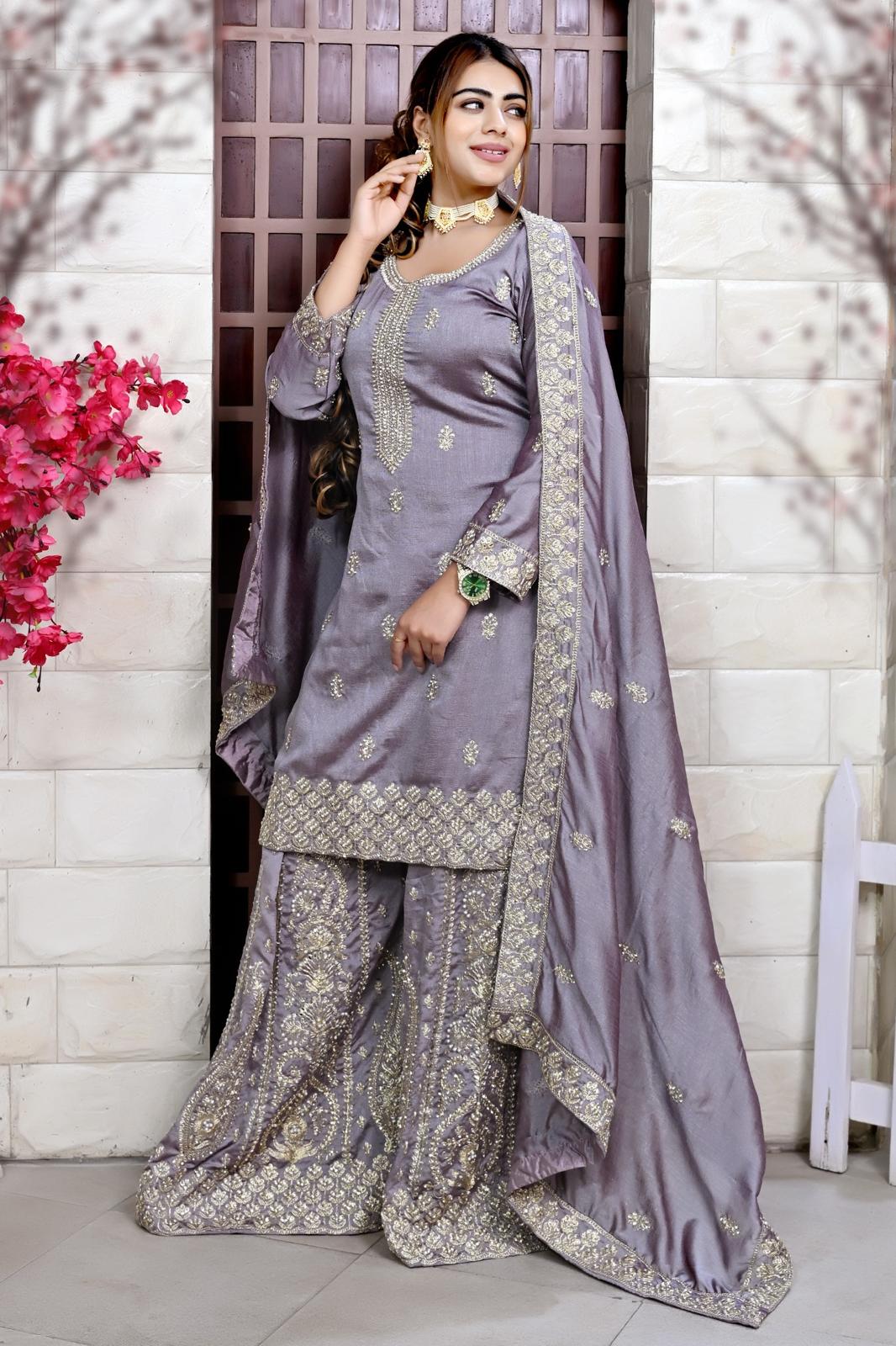 | P-27-2 | Purple Luxury Embroidered Shirt with  S..