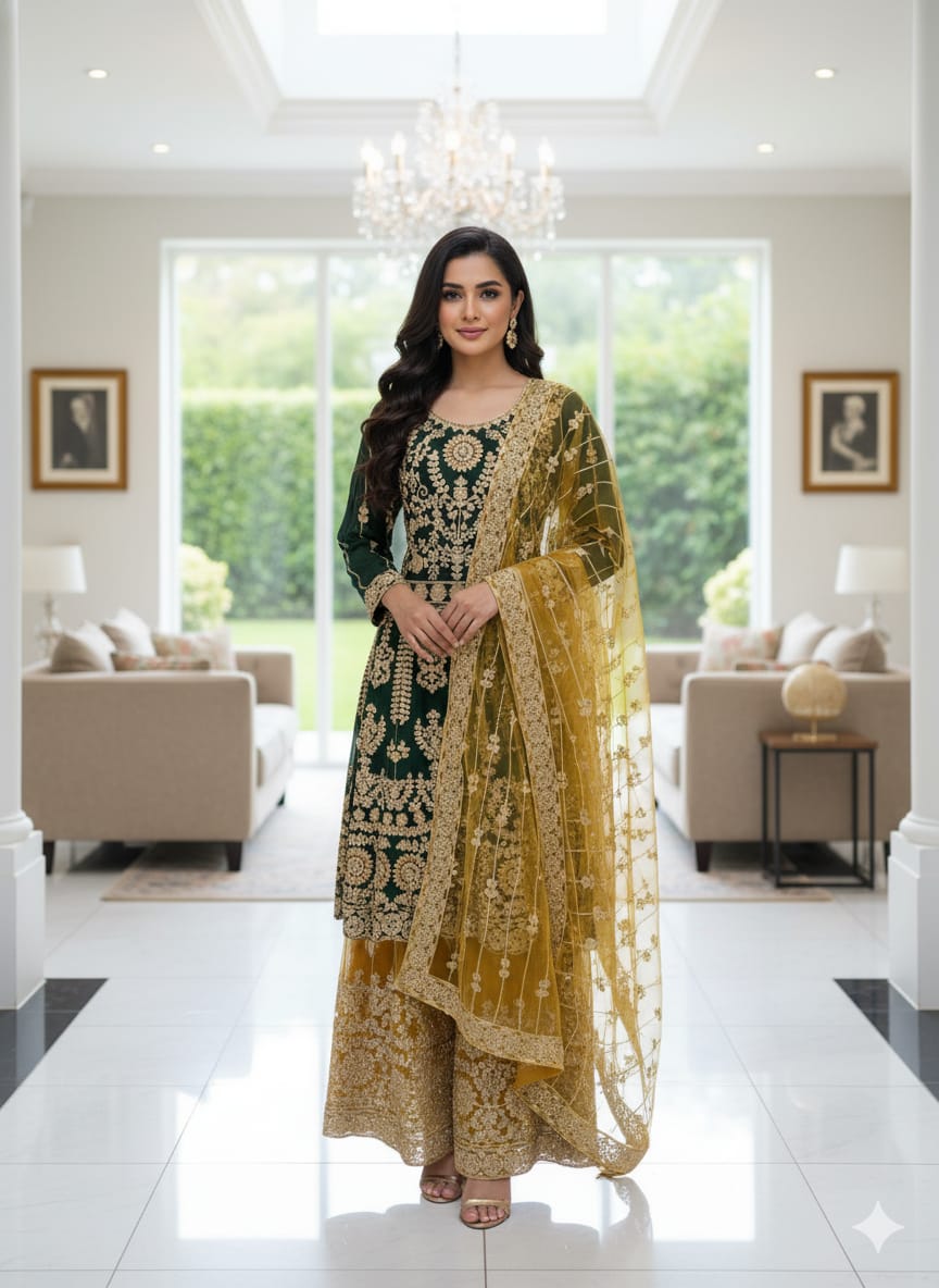 | P-29-1 |  Luxury Embroidered Net Froq with  Plaz..